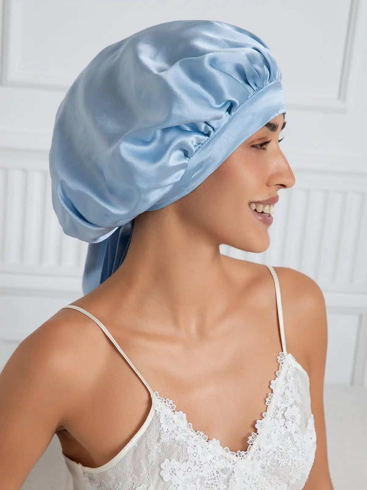 100% Mulberry Silk Elegant Bonnet with Long Ribbons