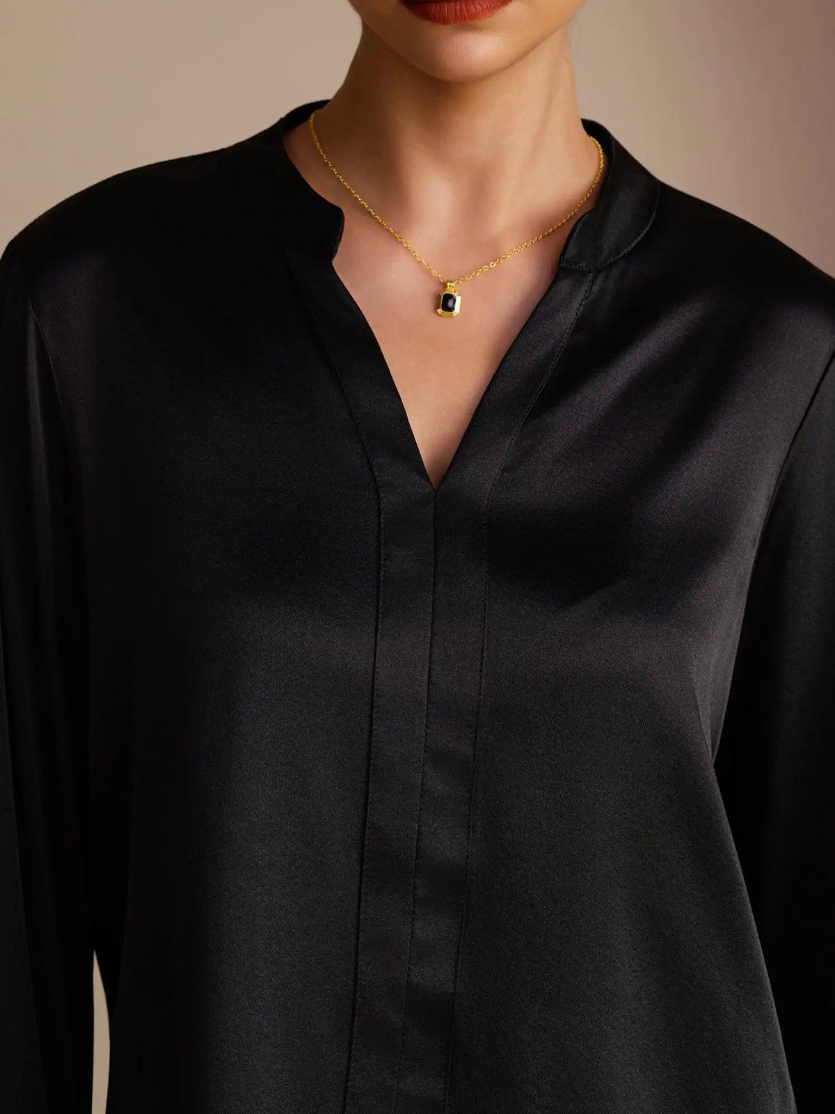 19Momme Silk Women’s Split Neck Long Sleeve Blouse