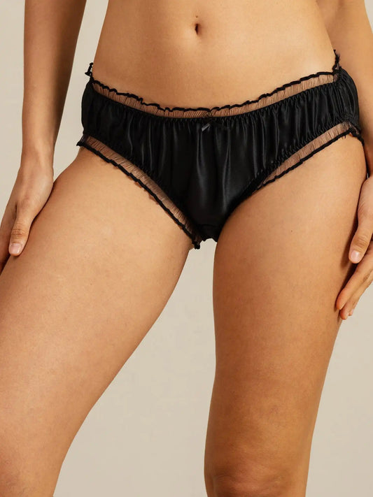100% Mulberry Silk Comfort Ruffle Sheer Trim Panty