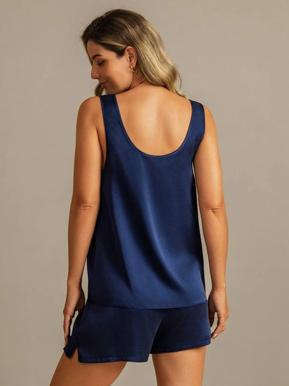 Clearance - 19Momme Washable Silk Tank Top & Shorts Set with Side Pocket Design