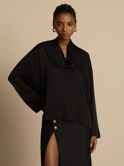 Clearance - 19Momme Silk Women's Asymmetrical Tie V Neck Blouse