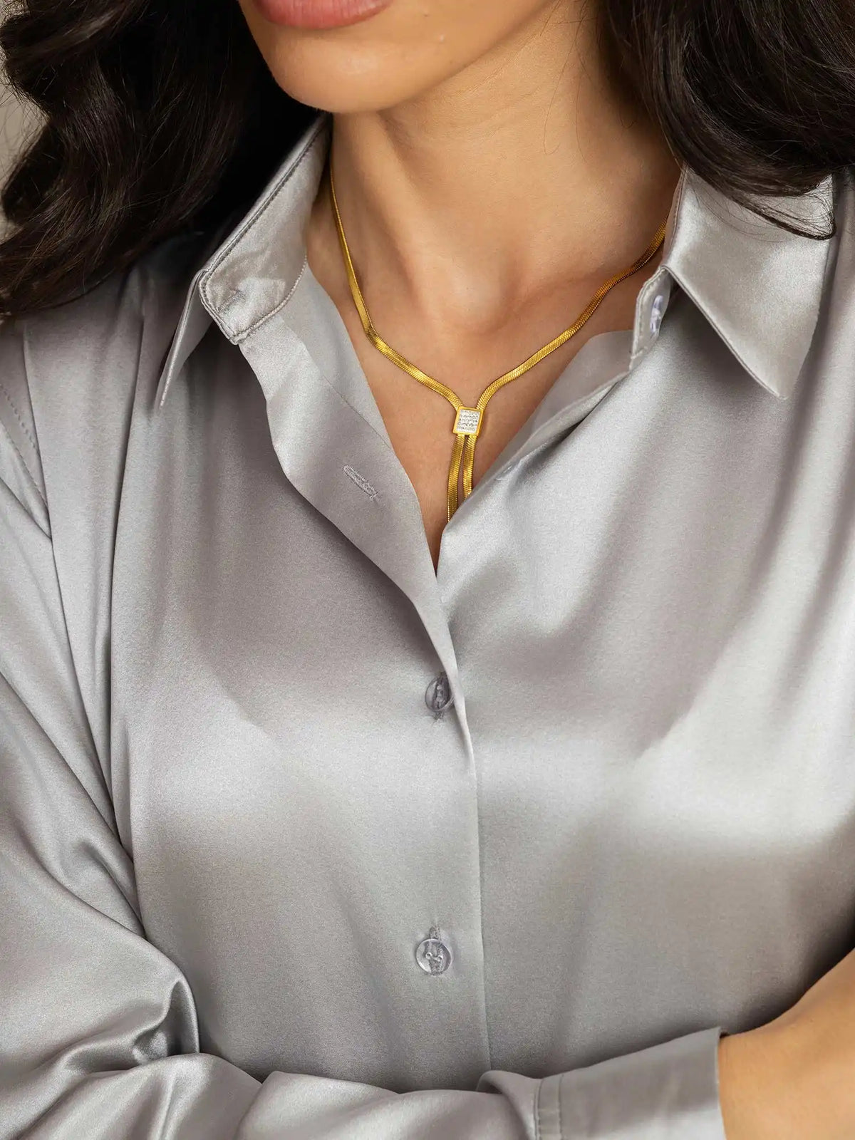 19Momme Silk Long Sleeve Lapel Collar Women's Shirt with Button Up Design