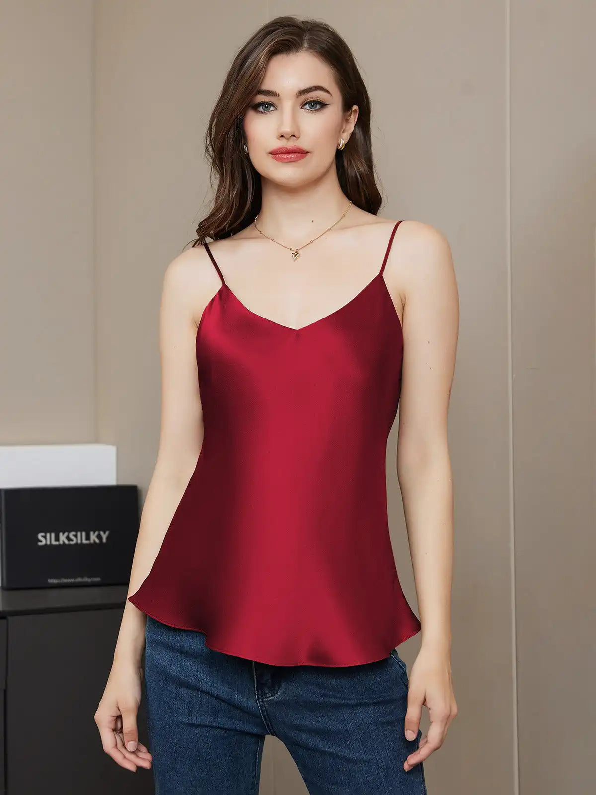 100% Mulberry Silk Spaghetti Strap V Neck Camisole Top