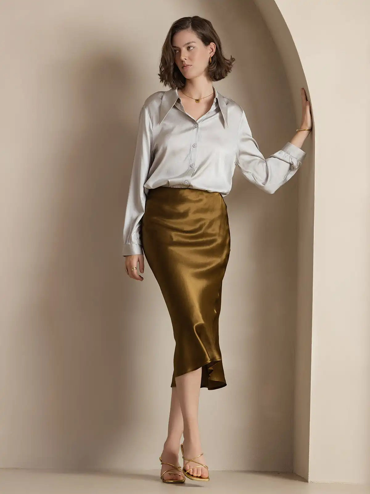 100% Mulberry Silk Stretch Long Straight Skirt