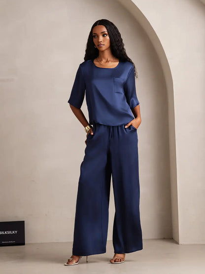 Women's 100% Mulberry Silk Half Sleeve Round Neck Pajamas Set