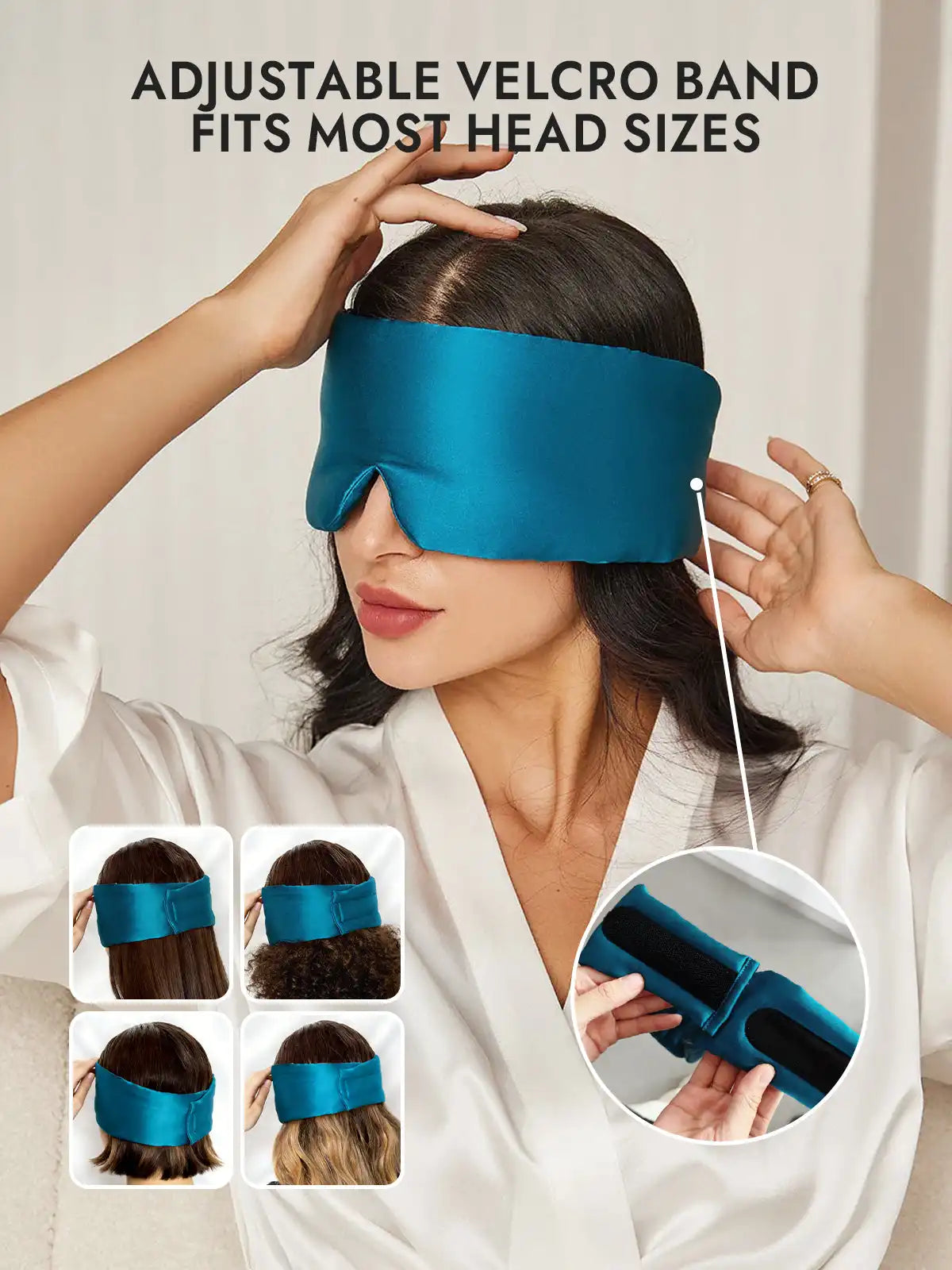 100% Mulberry Silk Adjustable Velcro Wrap-Around Silk Sleep Eye Mask