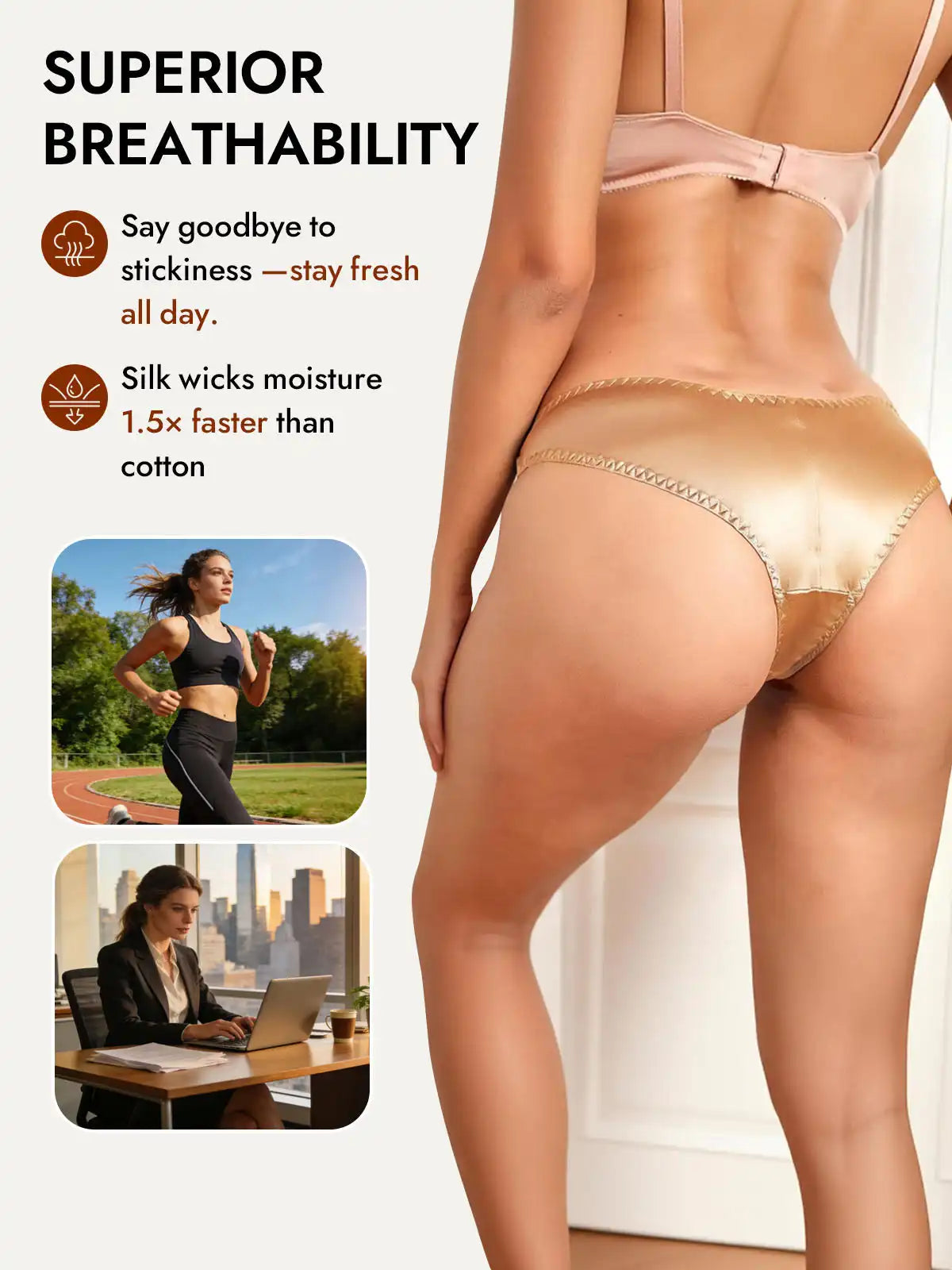 100% Mulberry Silk Briefs Comfy Breathable Panty