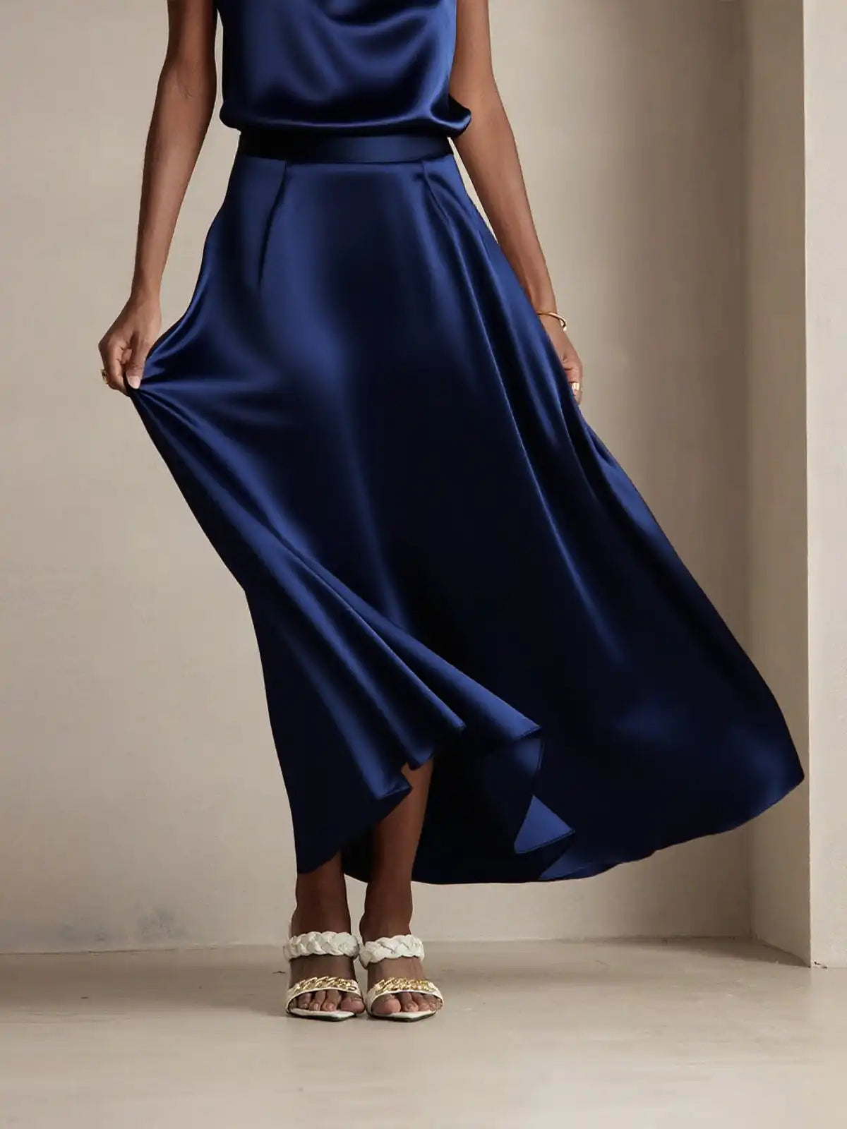 19Momme Silk A Line Maxi Skirt with Lining