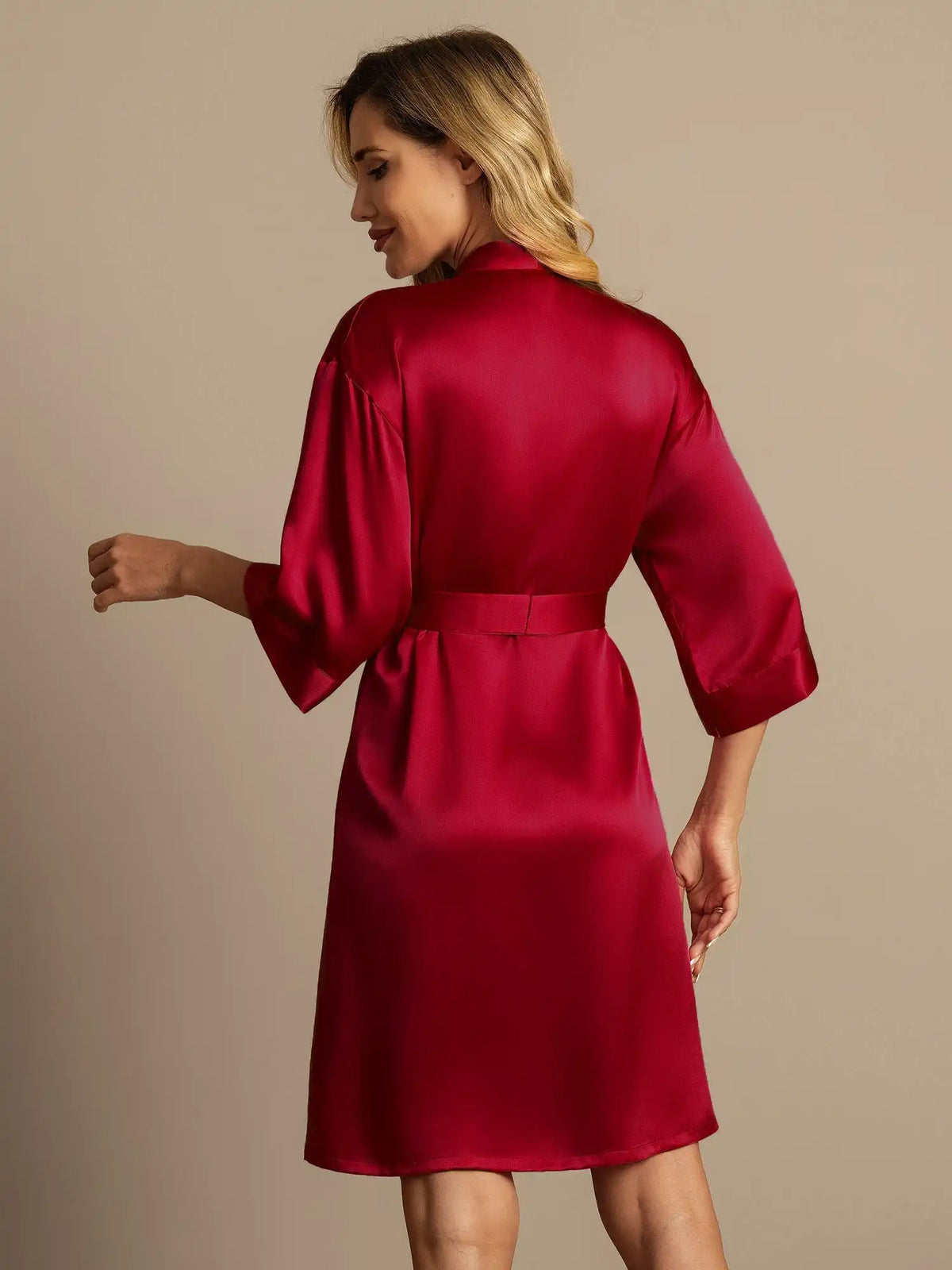 100% Mulberry Silk 3/4 Sleeve Women's Kimono Wrap Robe