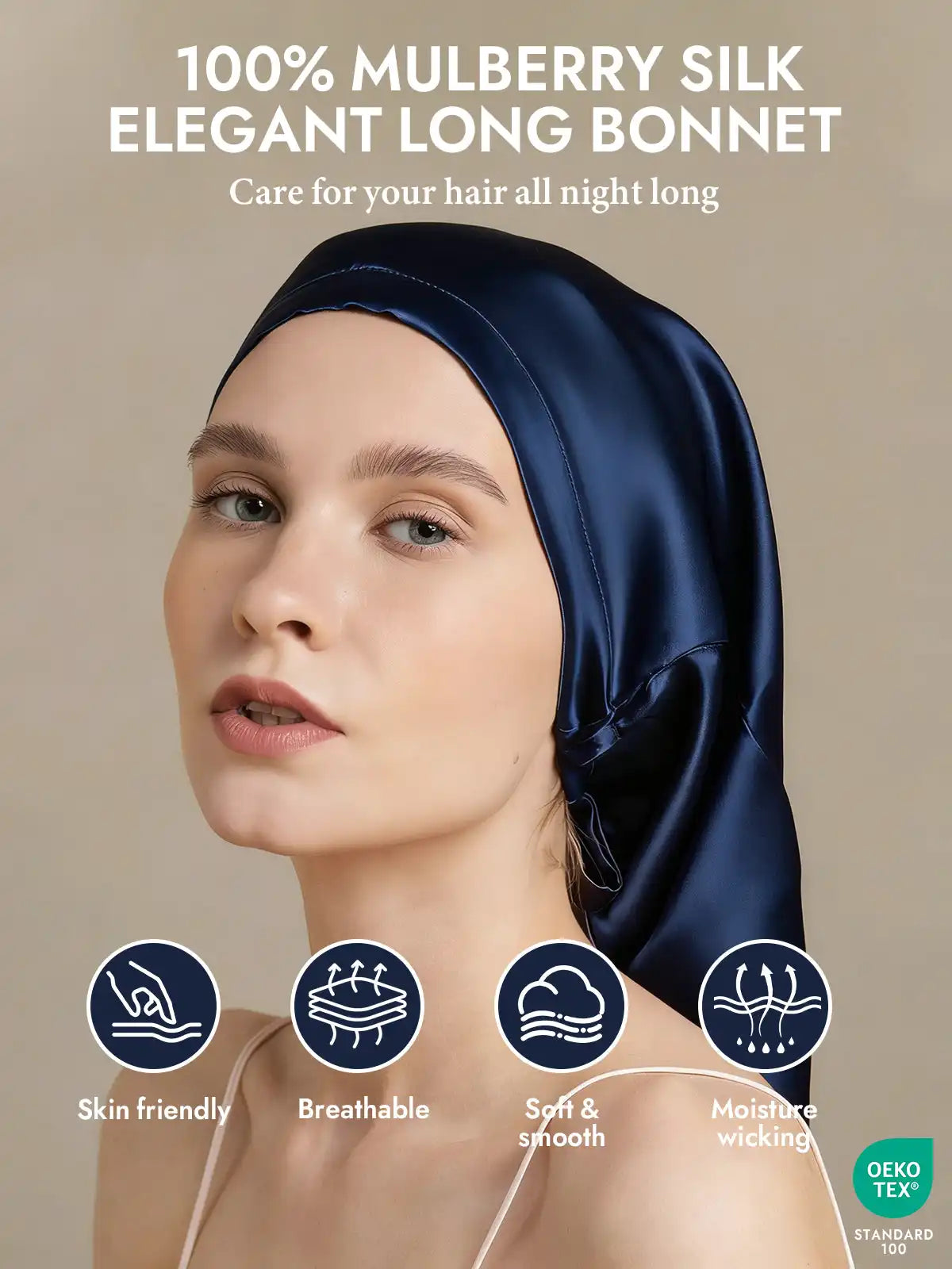 100% Mulberry Silk Elegant Bonnet for Long Hair