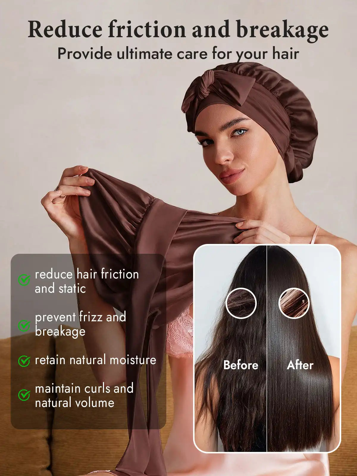 100% Mulberry Silk Double-Layer Bonnet with Adjustable Long Tie