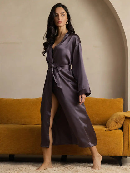 100% Mulberry Silk Long Sleeve Midi Women's Robe
