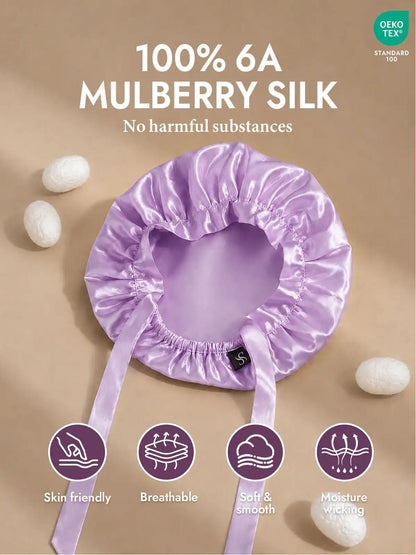 100% Mulberry Silk Sleep Bonnet with Ribbons