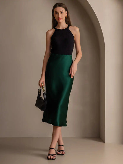 100% Mulberry Silk Stretch Long Straight Skirt