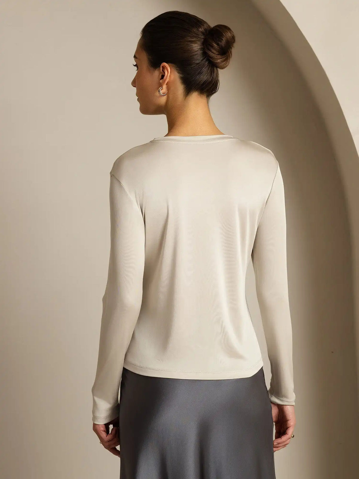 Clearance - Women's 100% Mulberry Silk Long Sleeve Crew Neck Top