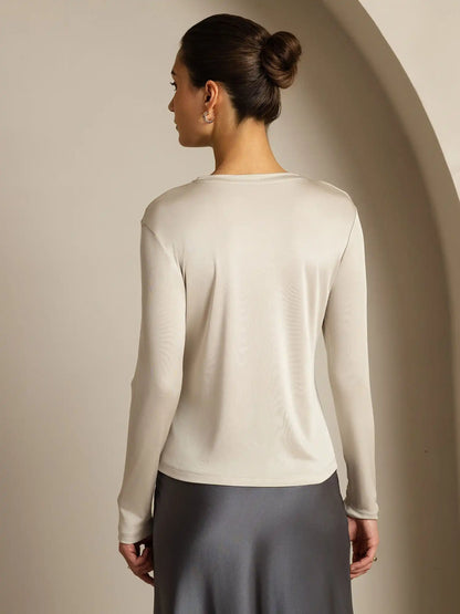 Clearance - Women's 100% Mulberry Silk Long Sleeve Crew Neck Top