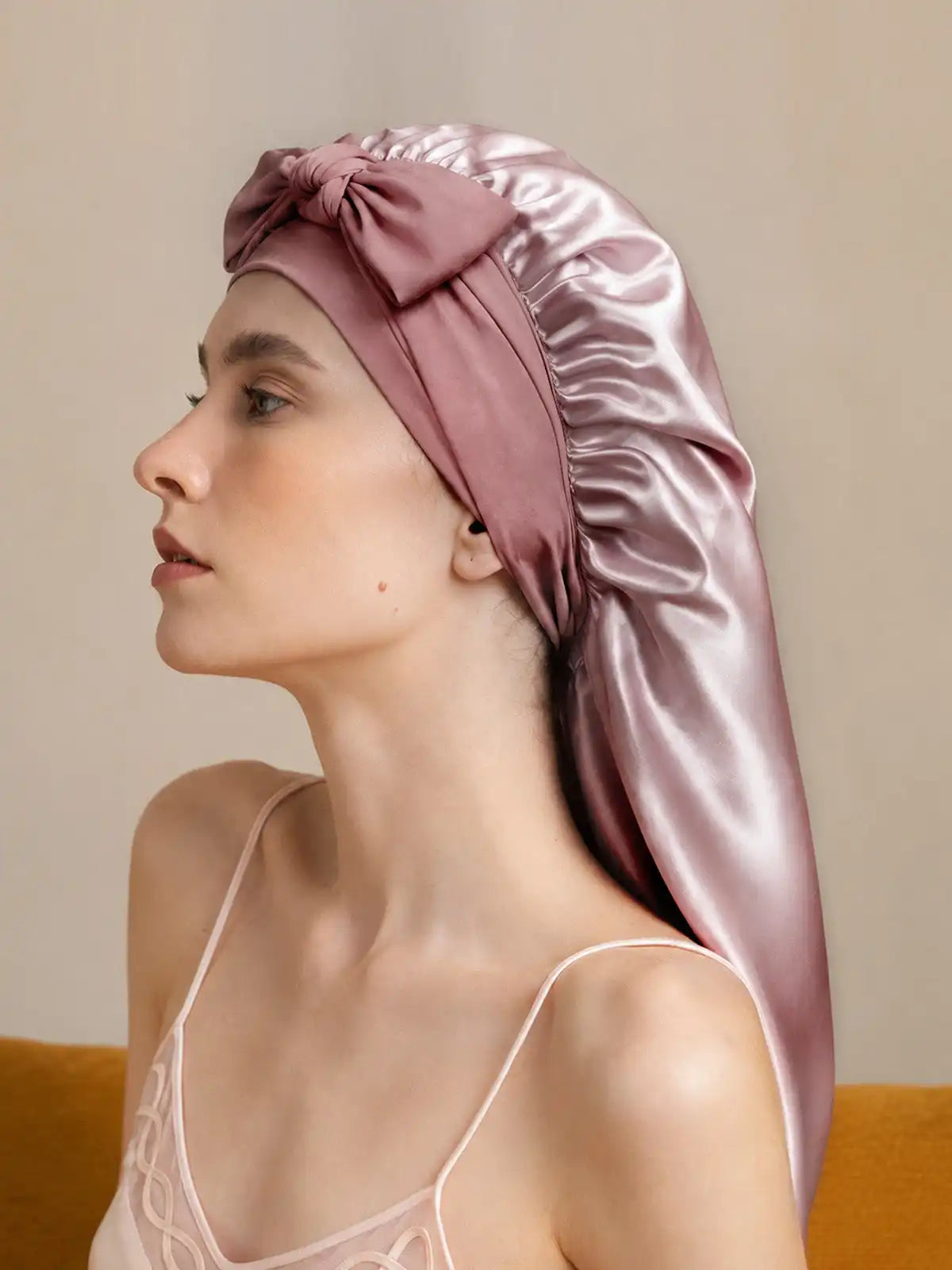 100% Mulberry Silk Double-Layer Long Bonnet with Adjustable Long Tie