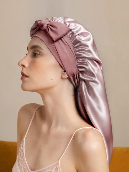 100% Mulberry Silk Double-Layer Long Bonnet with Adjustable Long Tie