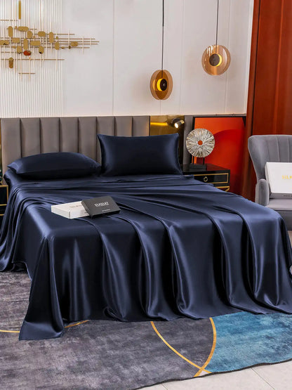 19Momme 4Pcs 100% Mulberry Silk Bedding Set Fitted&Flat Sheets+2x Pillowcases