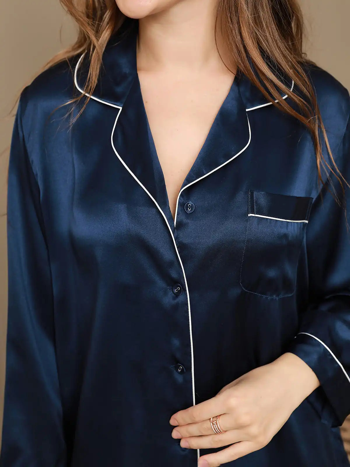 Women's 100% Mulberry Silk Long Sleeve Notch Collar Pajamas Set