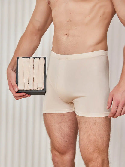 5Pcs 100% Mulberry Silk Men‘s Boxer Briefs with Fly Opening