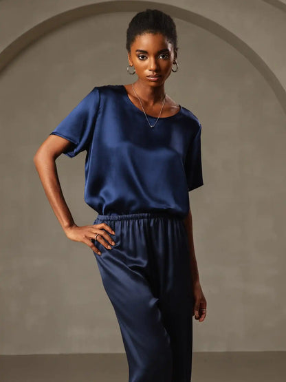 Clearance - Women's Pure Silk Short Sleeve Round Neck T-Shirt