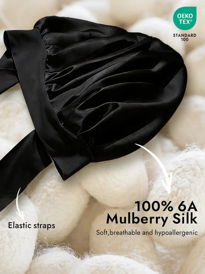 100% Mulberry Silk Bonnet Bowknot Tie Sleep Cap for Hair Protection