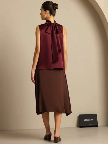 19Momme Silk Sleeveless Tie Neck Blouse
