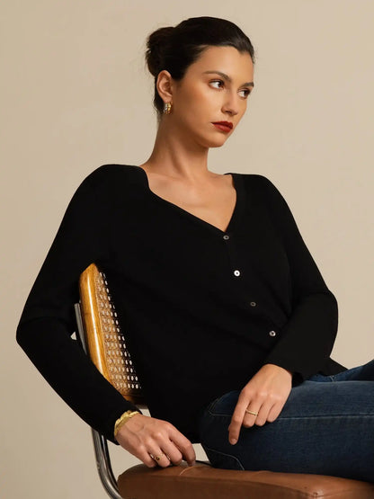100% Mulberry Silk Women's V-Neck Long Sleeve Basic Cardigan
