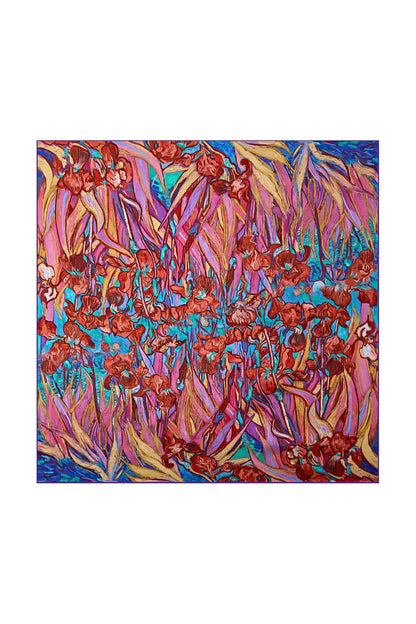 100% Mulberry Silk Floral Pattern  Square Scarf - Size 53x53cm
