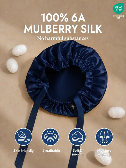 100% Mulberry Silk Sleep Bonnet with Ribbons