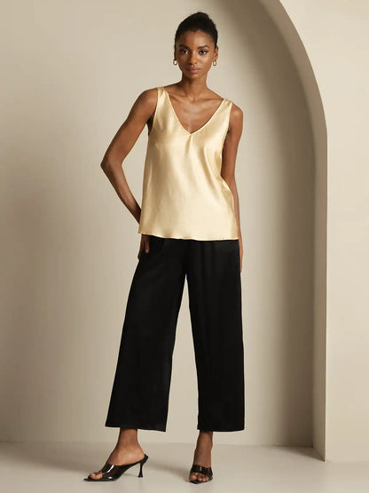 19Momme Silk Sleeveless V Neck Women's Tank Top with V Back Design