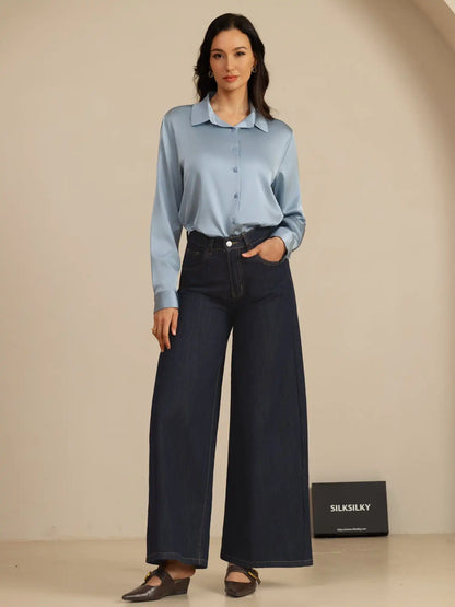 19Momme Silk Long Sleeve Lapel Collar Women's Shirt