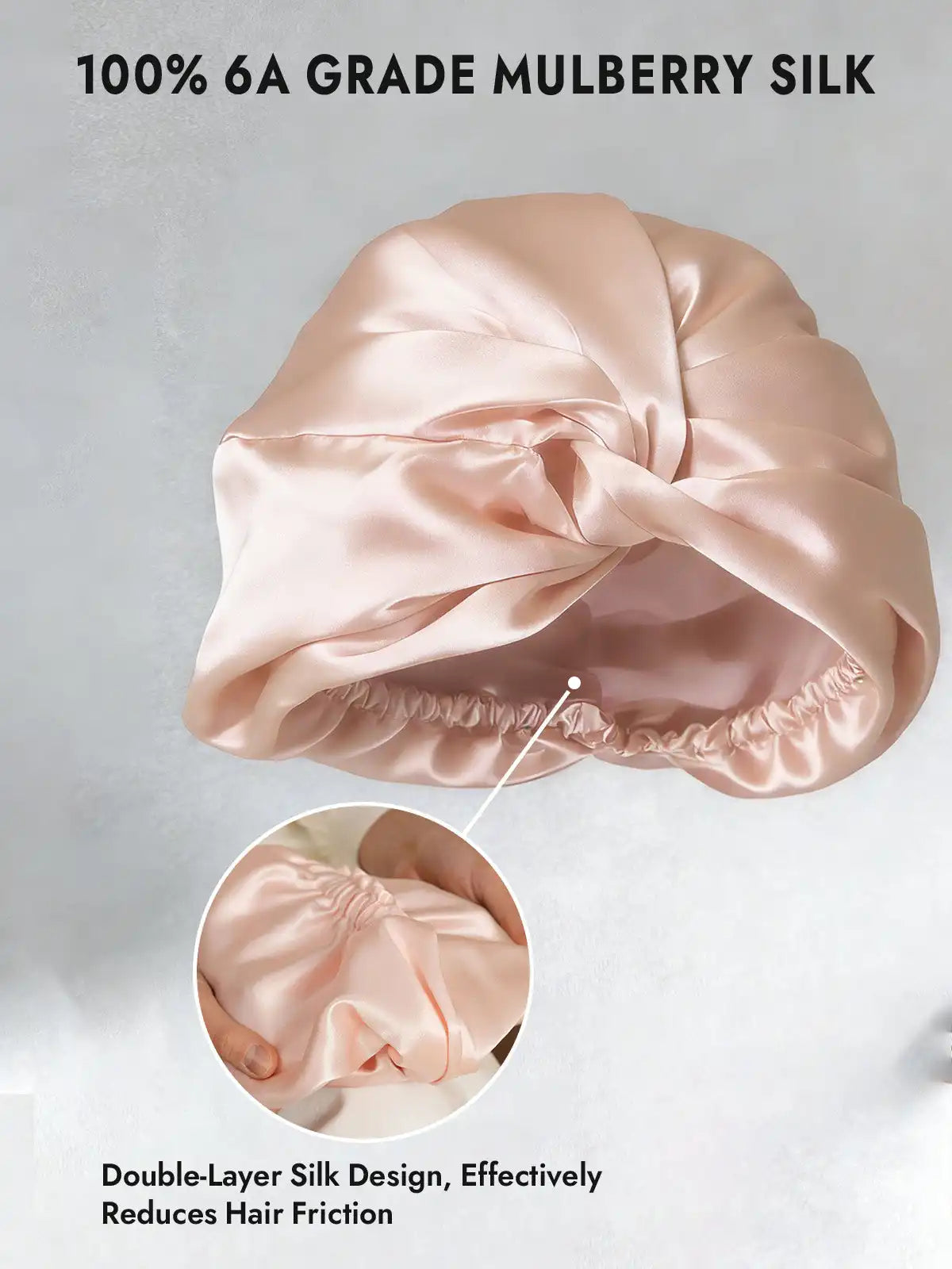 22Momme 100% Mulberry Silk Knot-Front Hair Bonnet with Adjustable Button Design