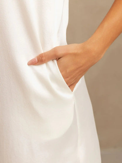 Clearance - 19Momme Washable Silk Sleeveless Scoop Neck Short Nightgown with Side Pocket Design