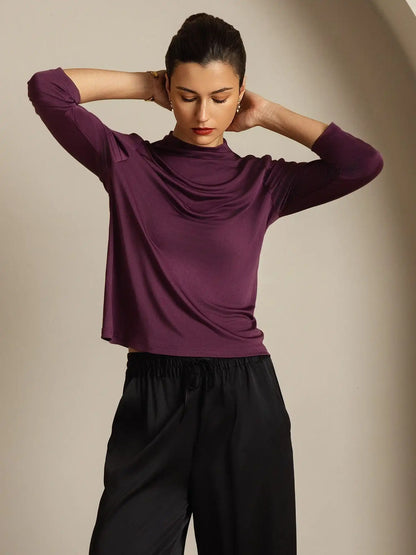 Women's 100% Mulberry Silk Long Sleeve Mock Top