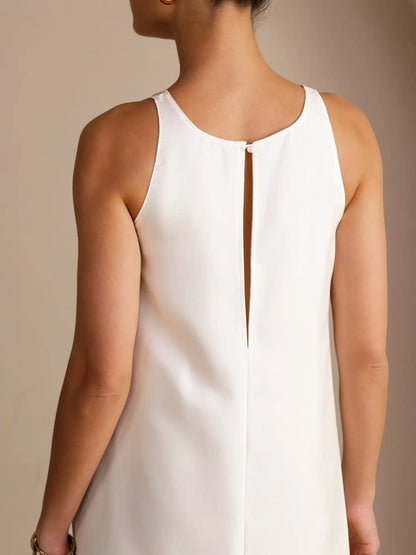 100% Mulberry Silk Crew Neck  Sleeveless Self-Tie Midi Dress
