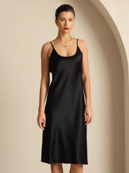 19Momme Silk Scoop Neck Backless Spaghetti Strap Midi Dress