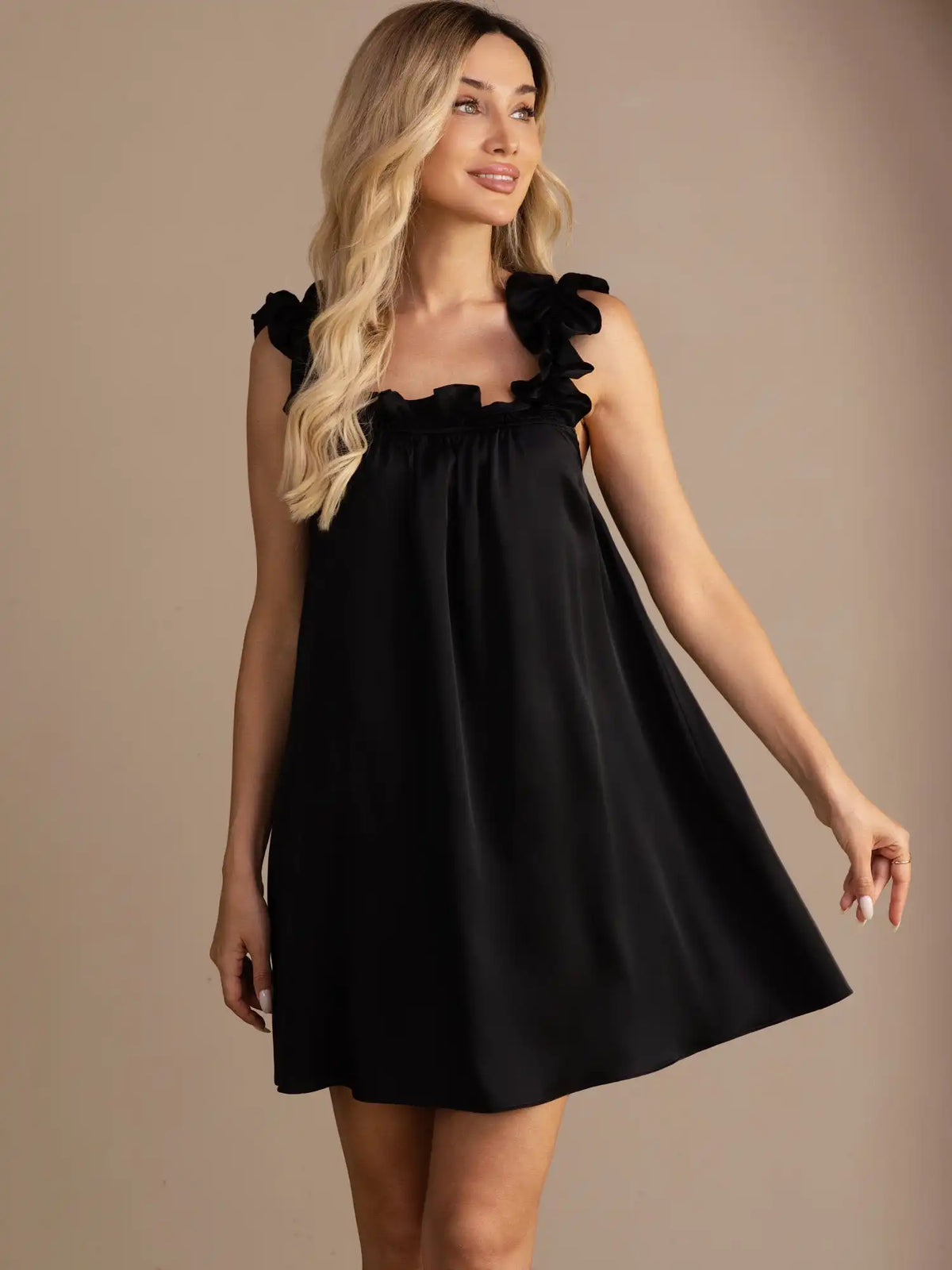19Momme Silk Ruffle Strap Square Neck  Babydoll A-Line Short Nightgown