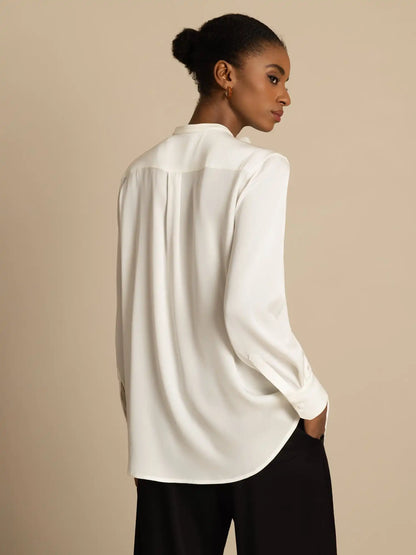 Clearance - 19Momme Silk Women's Long Sleeve Stand Collar Bow Blouse