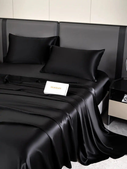 19Momme 4Pcs 100% Mulberry Silk Bedding Set Fitted&Flat Sheets+2x Pillowcases