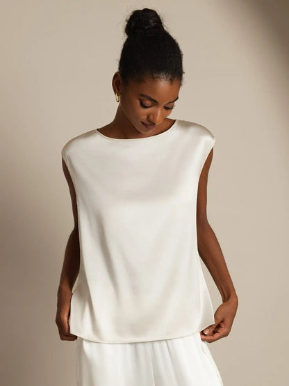 19Momme Women's Silk Cap Sleeve Round Neck Top
