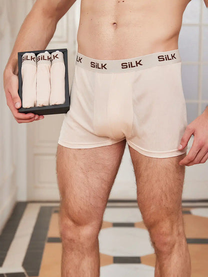 3Pcs Men‘s Ultra Soft Comfy 100% Mulberry Silk Boxer Underwear