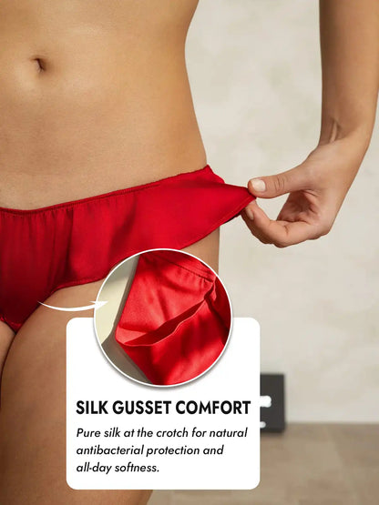 100% Mulberry Silk Low-Rise Ruffle Trim Panty