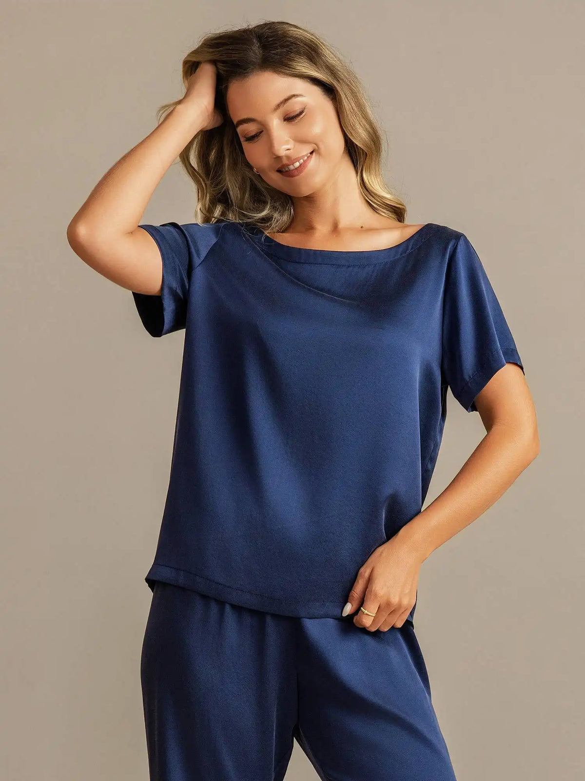 Clearance - 19Momme Women's Washable Silk Short Sleeve Scoop Neck Pajamas Set