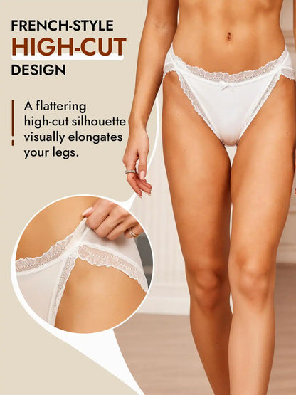 100% Mulberry Silk Lace Trim Bikini Panty with Bow Design