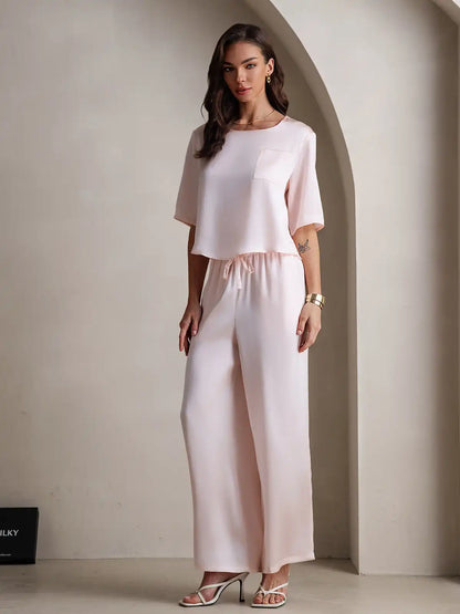 Women's 100% Mulberry Silk Half Sleeve Round Neck Pajamas Set