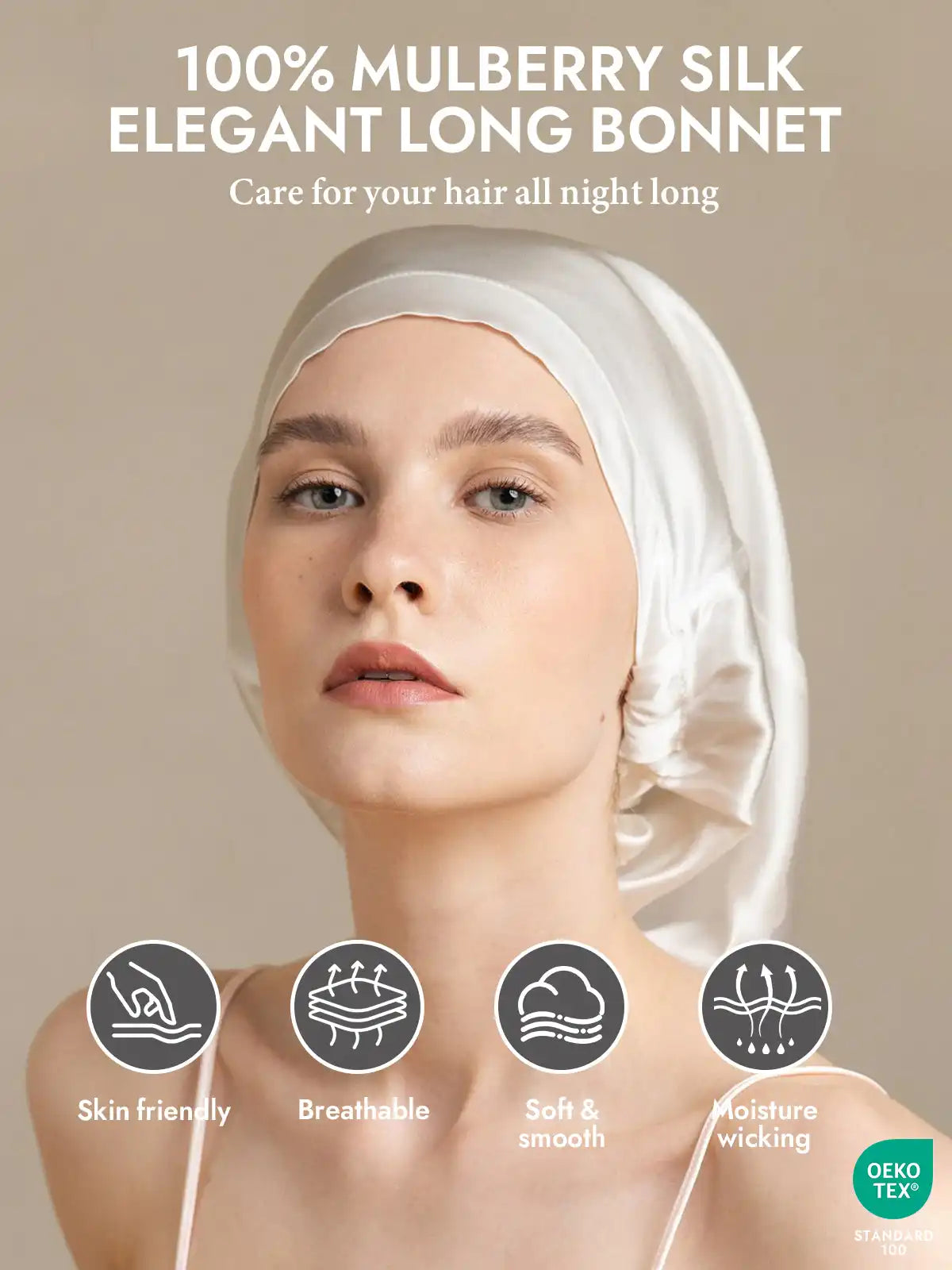 100% Mulberry Silk Elegant Bonnet for Long Hair