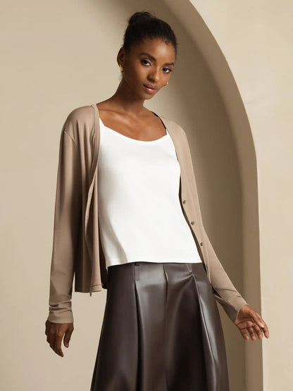 Clearance - 100% Mulberry Silk Women's V-Neck Long Sleeve Basic Cardigan
