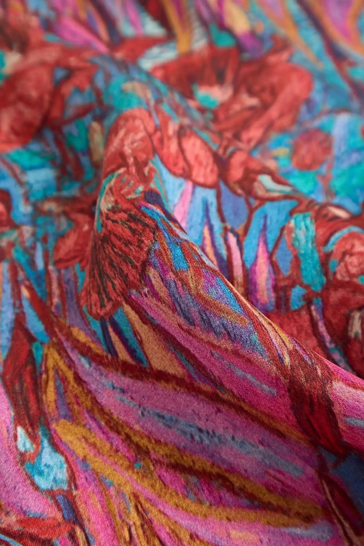 100% Mulberry Silk Floral Pattern  Square Scarf - Size 53x53cm